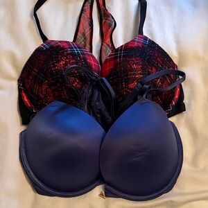 Victoria's Secret Red Plaid and Blue Bras Set